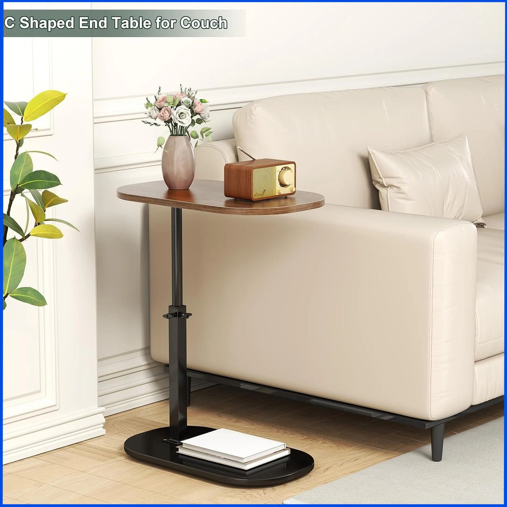 Adjustable C-Shaped Side Table with Swivel Top - Multi-Height End Table for Couch, Bed, Bathtub & Living Room