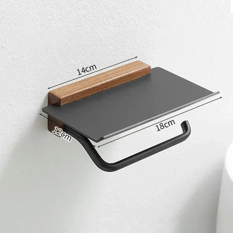 Wood Toilet Paper Holder Bathroom Wall Mount WC Paper Phone Holder Shelf Towel Roll Shelf Accessories Roll Holder