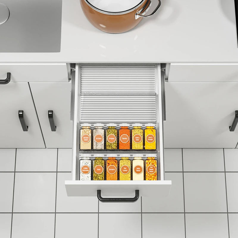 Kitchen Drawer Seasoning Bottle Storage Rack Stepped Style Multiple Layers Cabinet Organizer Adjustable Spice Jars Display Stand