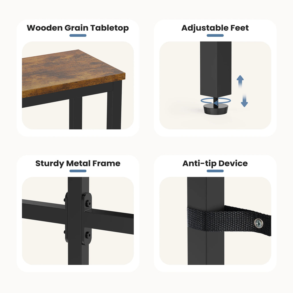 JHK 63IN Sofa Table with Charging Station Overbed Bedside Desk with Outlet Home Use Bed Table Mobile Standing Desk For Bedroom