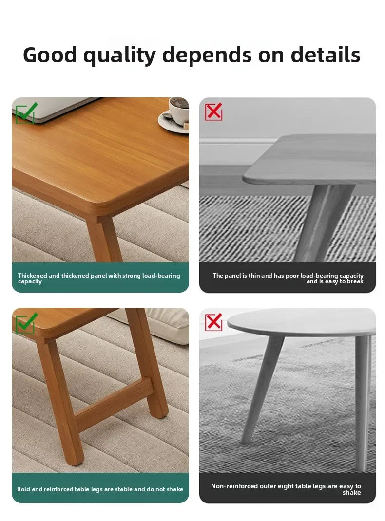 Foldable Tatami Coffee Table - Japanese Style Low Table for Bay Window & Living Room, Portable Bed Tea Table, table basse