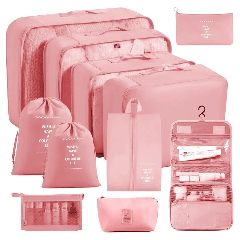 7/8/9/10 Pcs Set Travel Organizer Storage Bags Suitcase Packing Cubes Set Cases Portable Luggage Clothes Shoe Tidy Pouch Folding