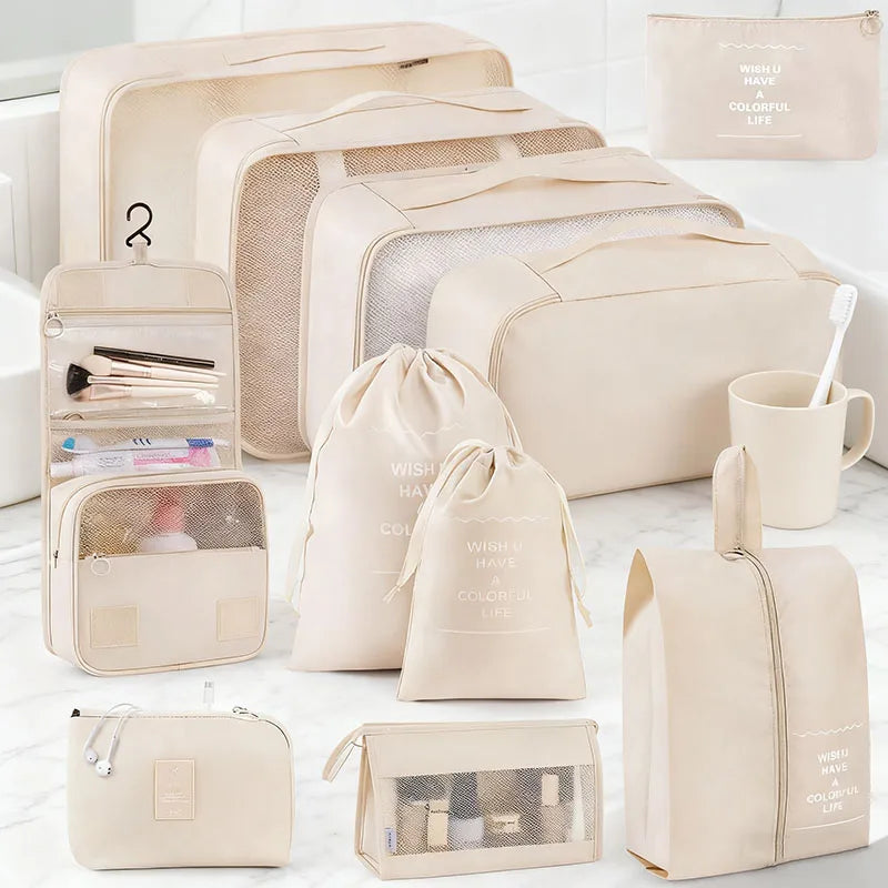 7/8/9/10 Pcs Set Travel Organizer Storage Bags Suitcase Packing Cubes Set Cases Portable Luggage Clothes Shoe Tidy Pouch Folding