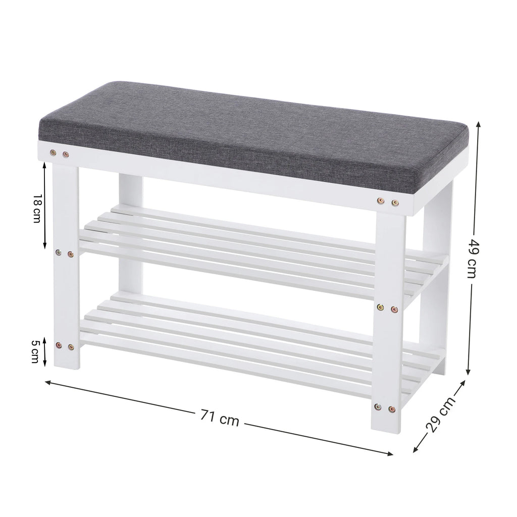 SONGMICS 3-Tier Bamboo Shoe Rack, Stable Shoe Organizer for Entryway & Living Room, Bench Seat Holds Up to 330 lb
