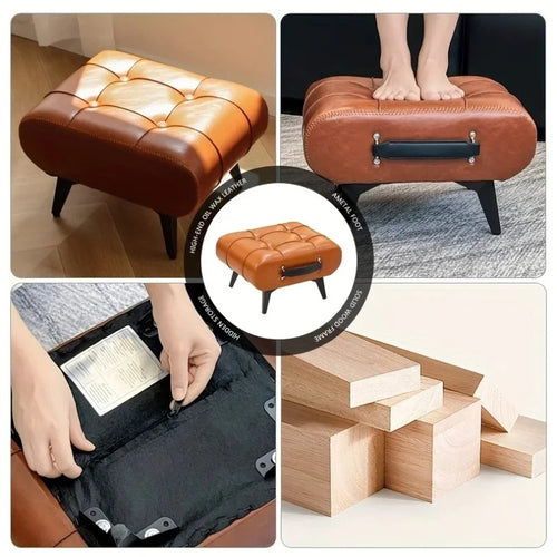 A High-quality Oil-and-wax Leather Low Stool, Footstool, Leather Footrest Stool, Stylish Multifunctional Sofa Side Piece