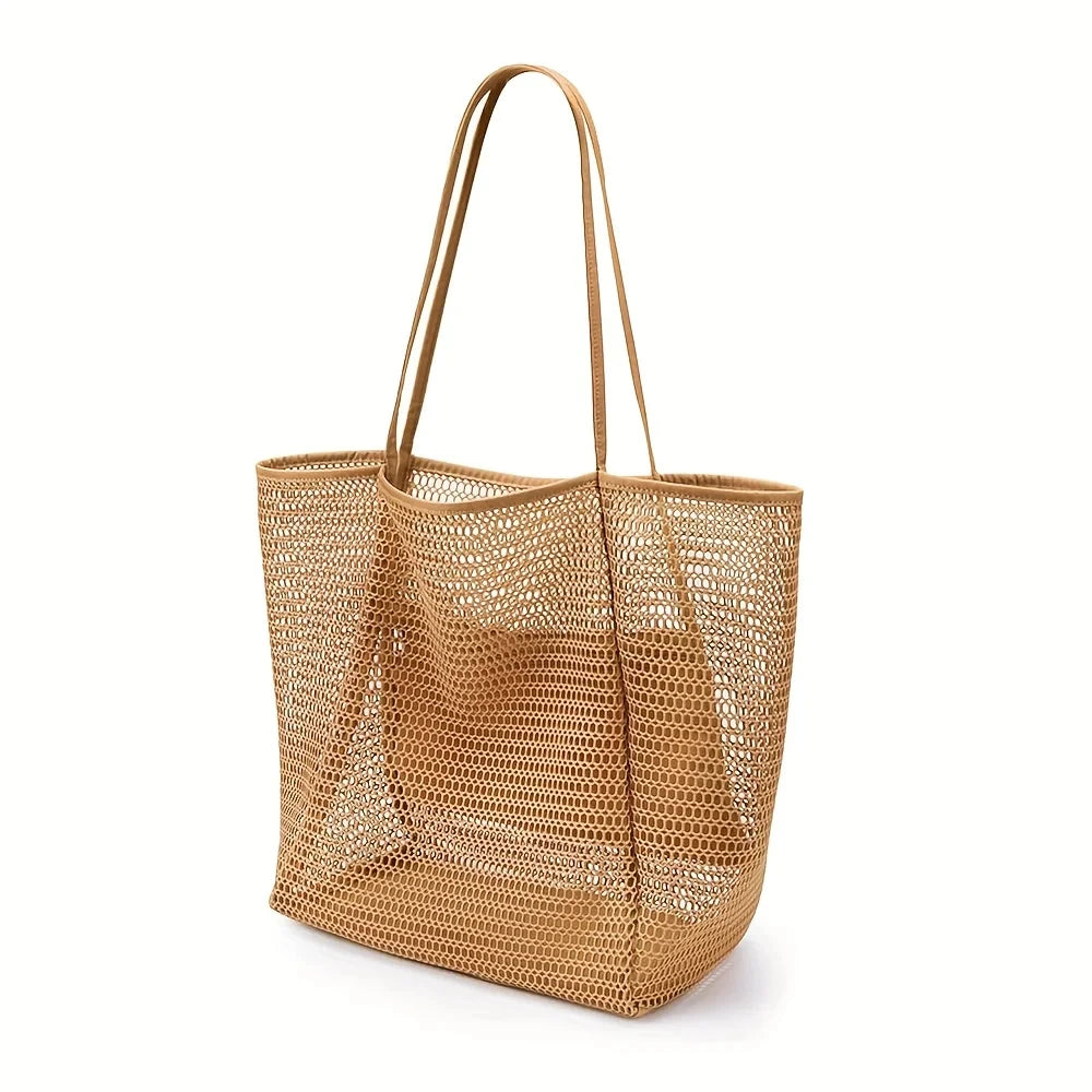 1pc Large Capacity Beach Bag Mesh Women's Single-shoulder Bag Foldable Travel Storage Bag Portable Shopping Bag Toiletry Bag