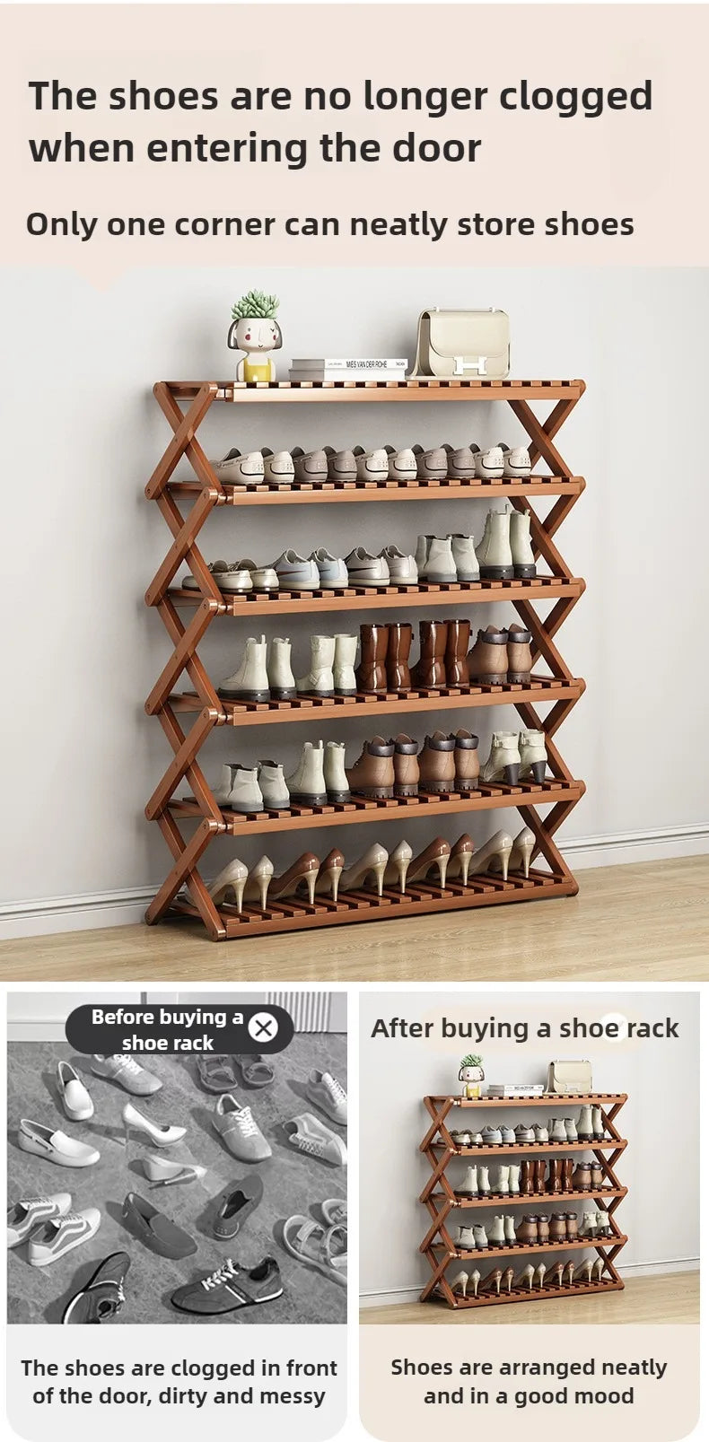 Portable Folding Shoe Rack, Required Space Saving Shoe Shelf for Dormitory Apartment Rental, Multi-Tier Shoe Organizer Storage