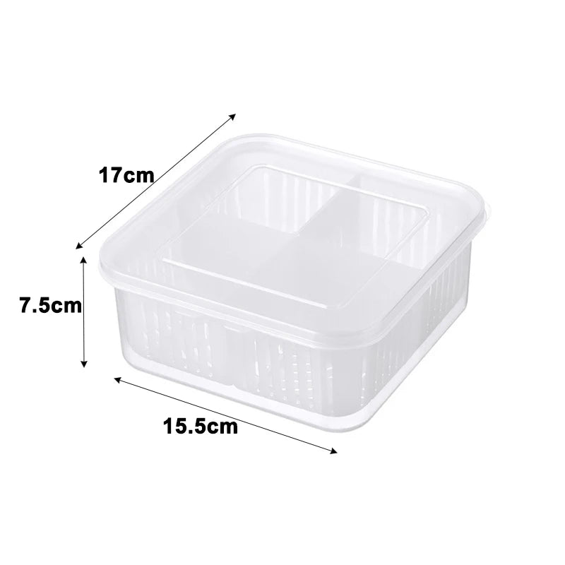 4 Grids Refrigerator Storage Box Food Vegetable Fruit Storage Box Fridge Organizer Drain Basket Meat Onion Ginger Clear Crisper