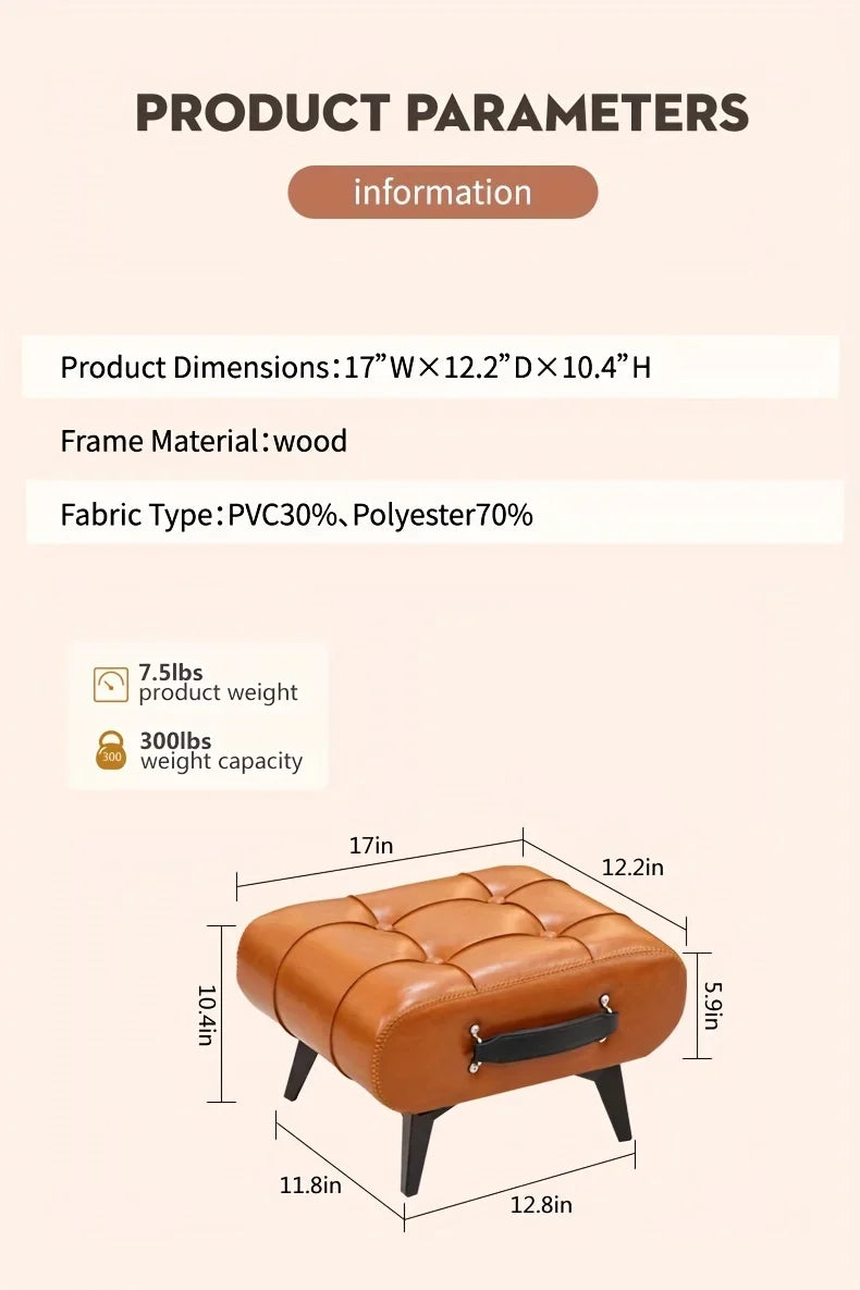 A High-quality Oil-and-wax Leather Low Stool, Footstool, Leather Footrest Stool, Stylish Multifunctional Sofa Side Piece