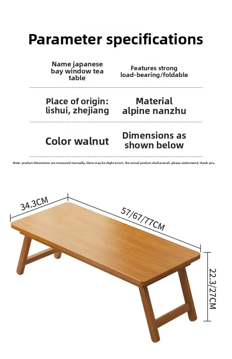 Foldable Tatami Coffee Table - Japanese Style Low Table for Bay Window & Living Room, Portable Bed Tea Table, table basse