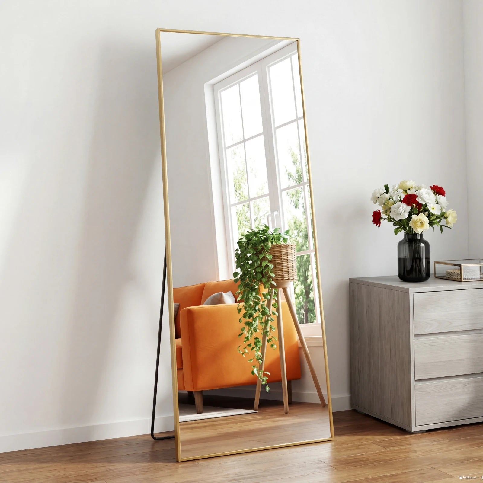 JHK 56"x21" Mirror with Aluminum Alloy Frame Full Length Mirror with Stand Floor Body Wall-Mounted Mirrors For Bedroom Bathroom