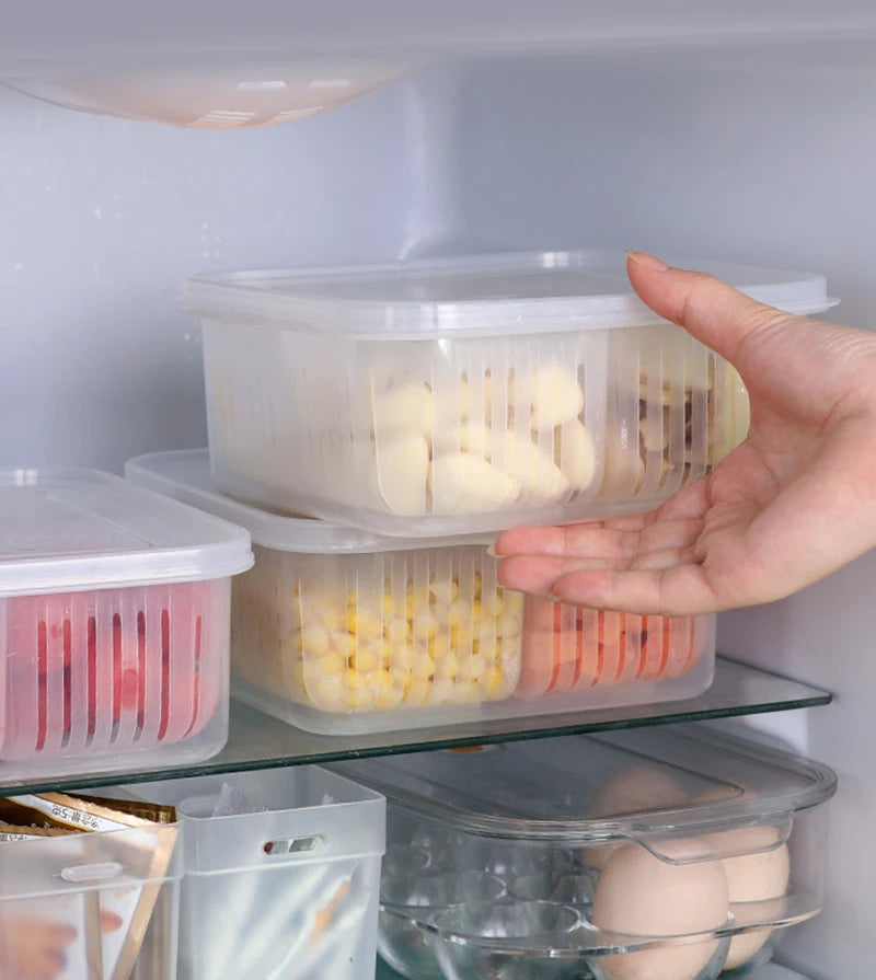 4 Grids Refrigerator Storage Box Food Vegetable Fruit Storage Box Fridge Organizer Drain Basket Meat Onion Ginger Clear Crisper