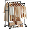 SONGMICS Heavy-Duty Clothes Rack, Double-Rod Clothing Rack for Hanging Clothes, Industrial Garment Rack on Wheels, Metal Frame,