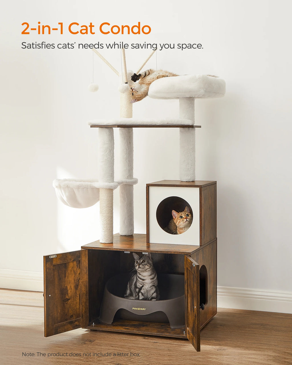Feandrea Cat Tree with Litter Box Enclosure, 59-Inch Modern Cat Tower, 2-in-1 Condo with Scratching Posts