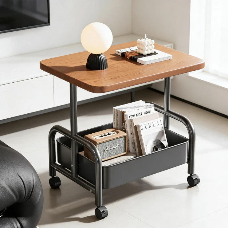  Rolling Laptop Desk & Storage Table - Double-Tier Mobile Stand with Basket, Perfect as Sofa Side Table or Bedroom Nightstand
