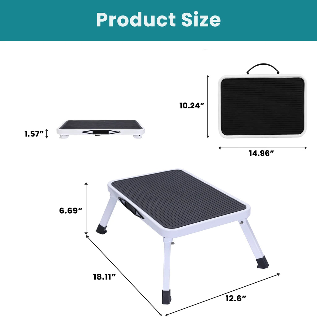 JHK Foldable 1-Step Ladder with Carrying Handle Non-Slip Platform Rubber Feet 330lbs Capacity Sturdy Metal for Kitchen Home