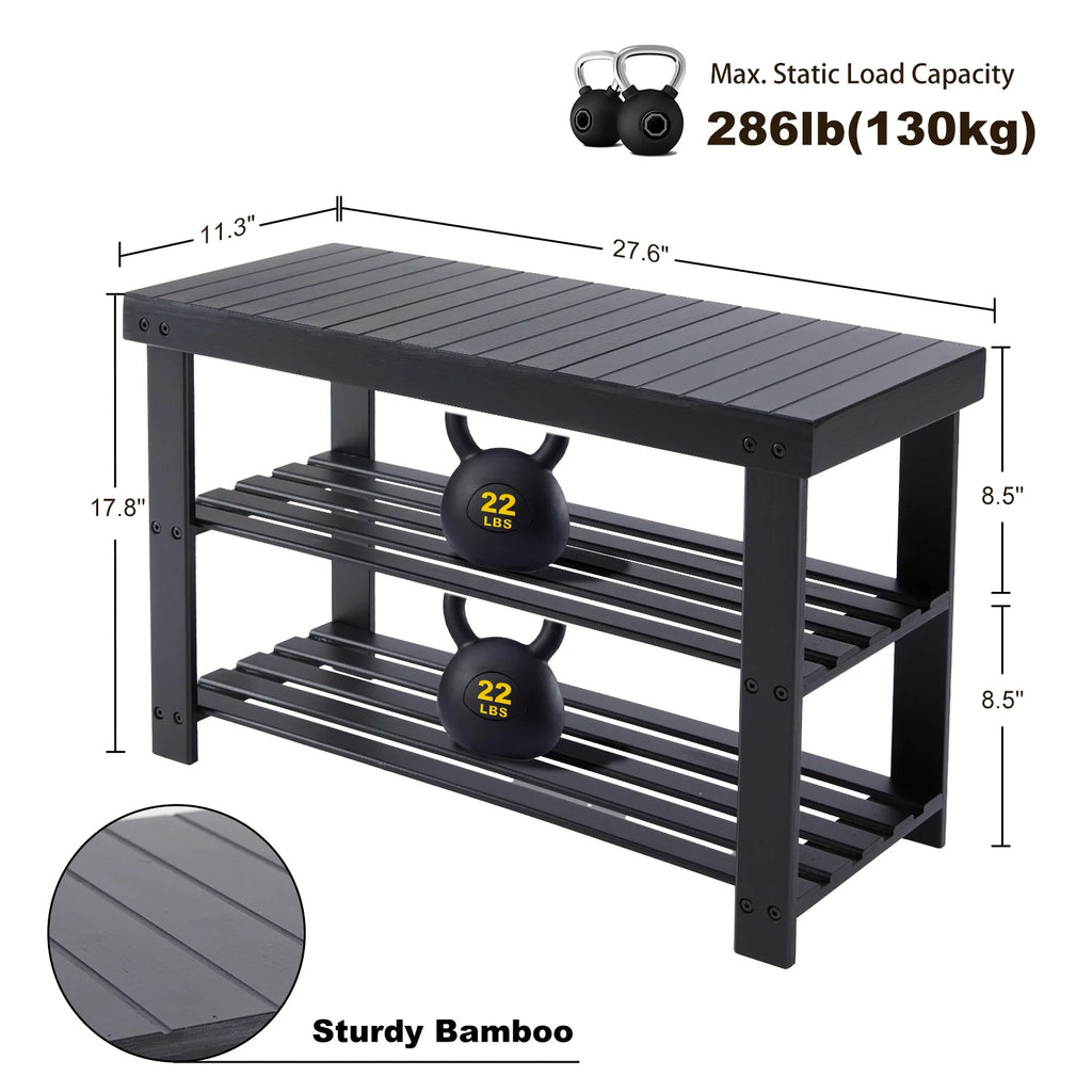 JHK 3-Tier Bamboo Entryway Benches Living Room Shoe Rack Bench Holds Up to 286 lb Storage Organizer for Bedroom Balcony