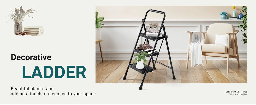 JHK Step Ladder Folding 2 Step Ladder Stool with Anti-Slip Pedal 800lbs Capacity Sturdy Steel Portable Cushioned Handle for Home