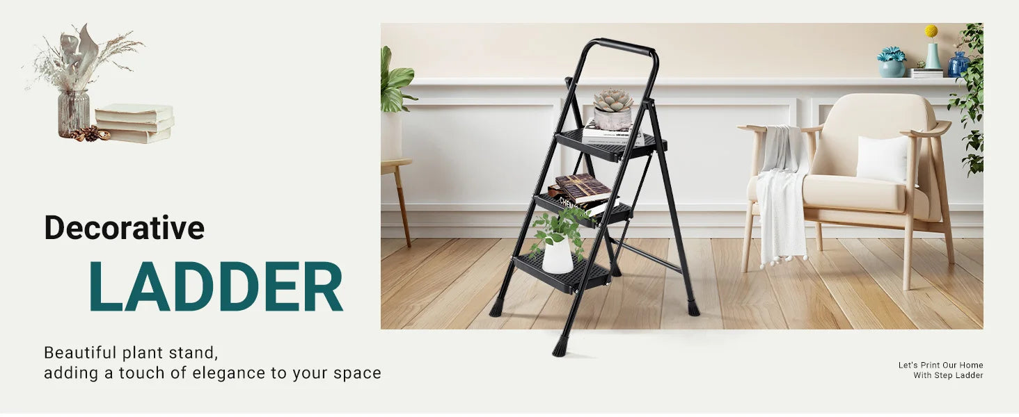 JHK Step Ladder Folding 2 Step Ladder Stool with Anti-Slip Pedal 800lbs Capacity Sturdy Steel Portable Cushioned Handle for Home