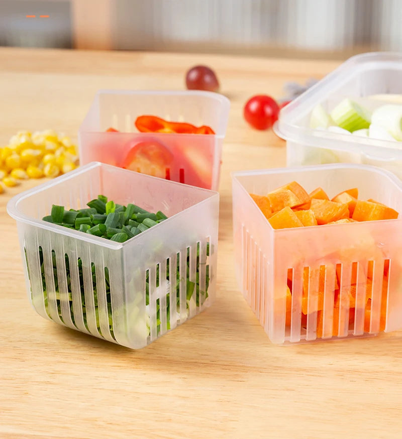4 Grids Refrigerator Storage Box Food Vegetable Fruit Storage Box Fridge Organizer Drain Basket Meat Onion Ginger Clear Crisper