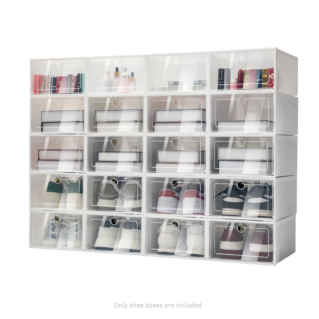 20/24PCS Foldable Flip Shoe Boxes Set Clear Plastic Stackable Storage Containers Home Organizer 33x23x14cm - Shoe Rack Case
