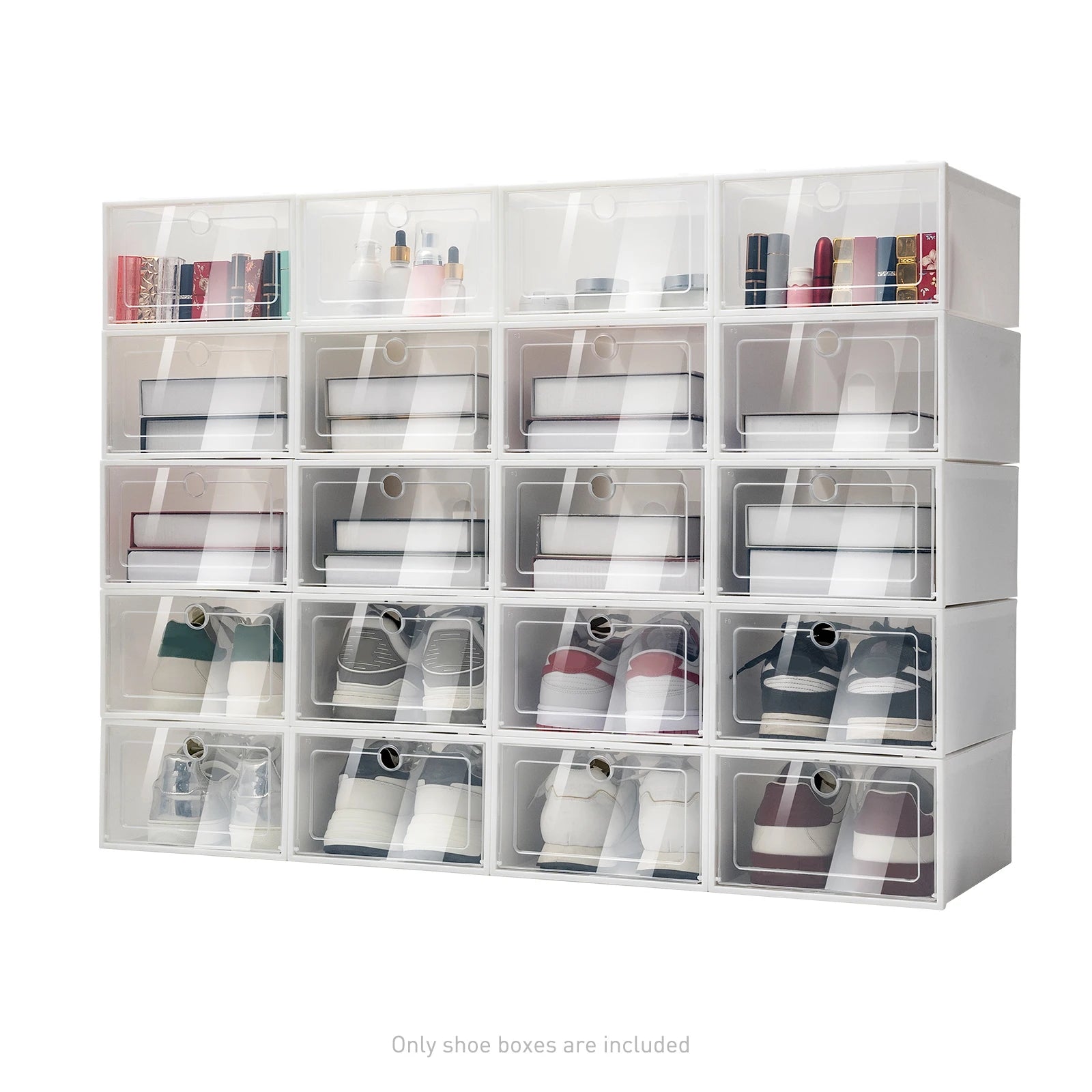 20/24PCS Foldable Flip Shoe Boxes Set Clear Plastic Stackable Storage Containers Home Organizer 33x23x14cm - Shoe Rack Case