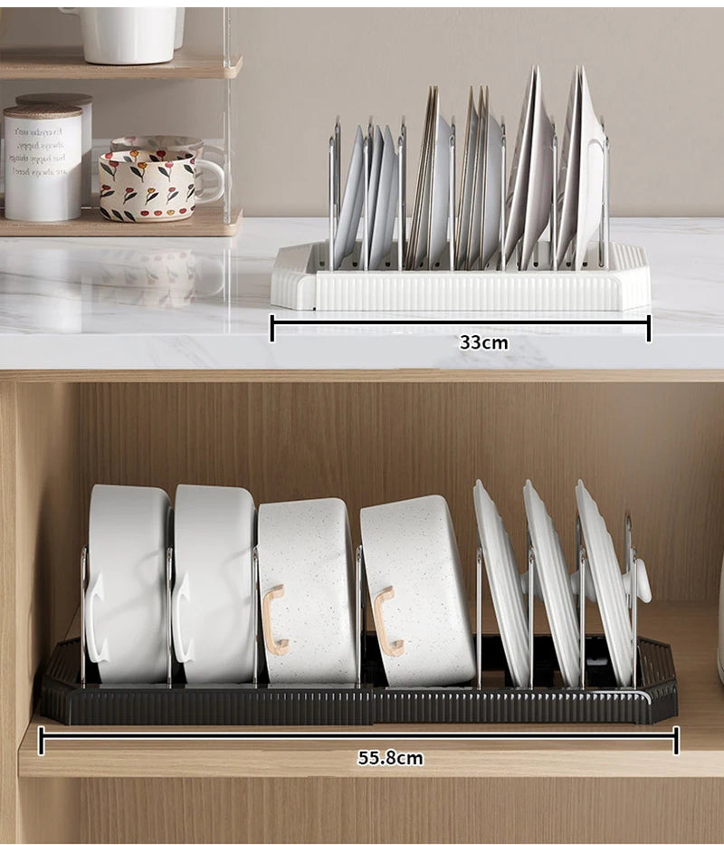 1pc Kitchen Retractable Storage Rack Multi-functional Cabinet Bowl Shelf Kitchen Pot Cookware Draining Rack Kitchen Organizer