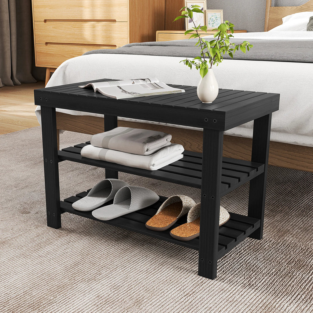 JHK 3-Tier Bamboo Entryway Benches Living Room Shoe Rack Bench Holds Up to 286 lb Storage Organizer for Bedroom Balcony
