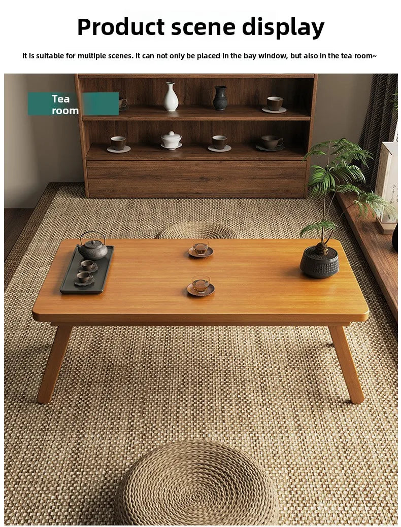 Foldable Tatami Coffee Table - Japanese Style Low Table for Bay Window & Living Room, Portable Bed Tea Table, table basse