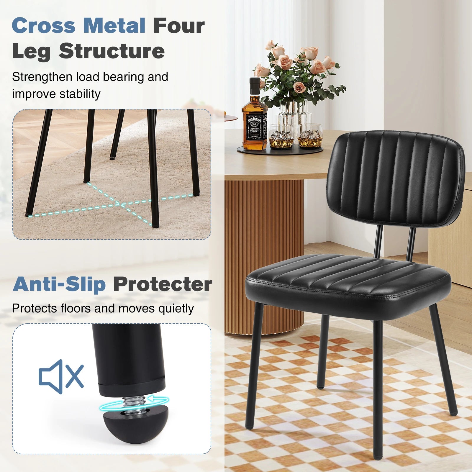 JHK Armless Set of 2 Office Chair Ergonomic Back Lumbar Support PU Leather  Foam Sponge Cushion Seat Modern Computer Chair