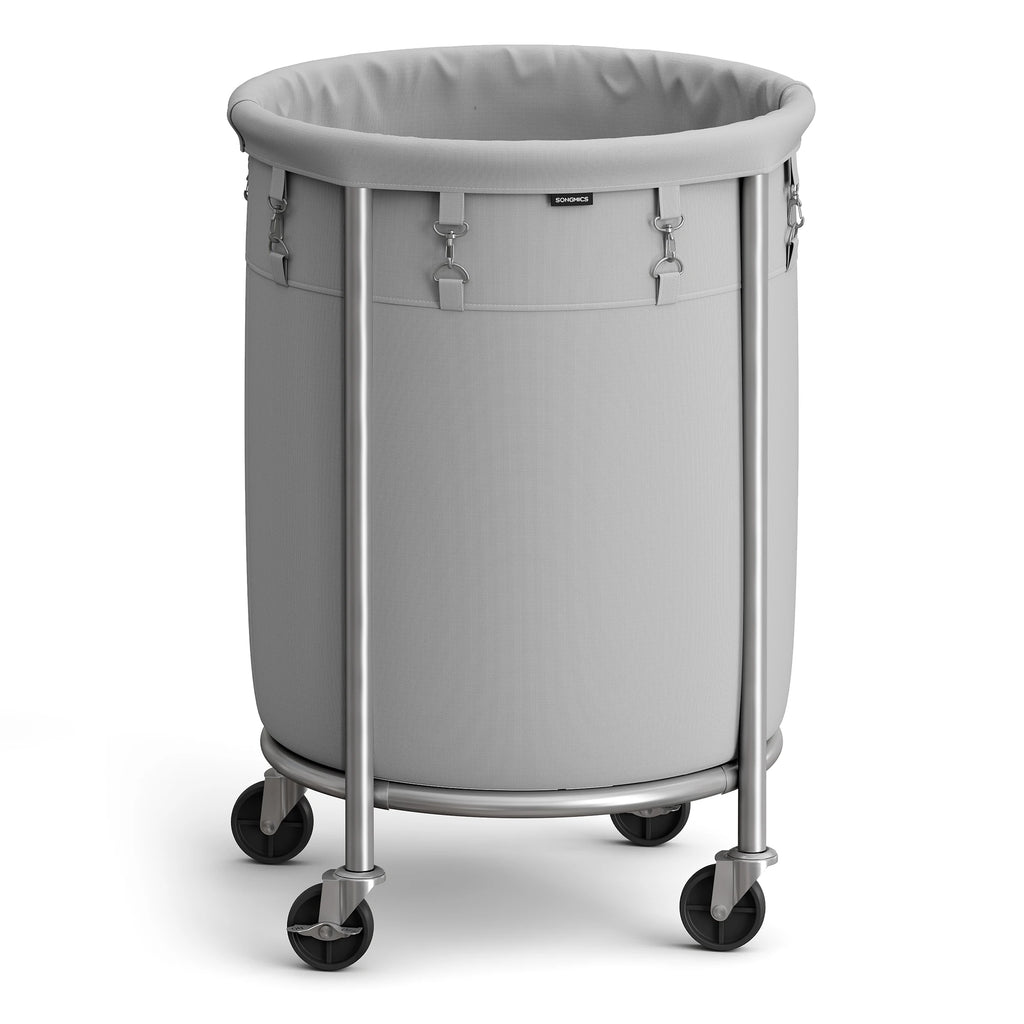 SONGMICS 29-Gallon (110 L) Laundry Basket with Wheels, Rolling Round Heavy-Duty Laundry Hamper Cart with Steel Frame and Removab