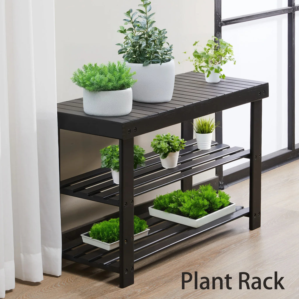 JHK 3-Tier Bamboo Entryway Benches Living Room Shoe Rack Bench Holds Up to 286 lb Storage Organizer for Bedroom Balcony