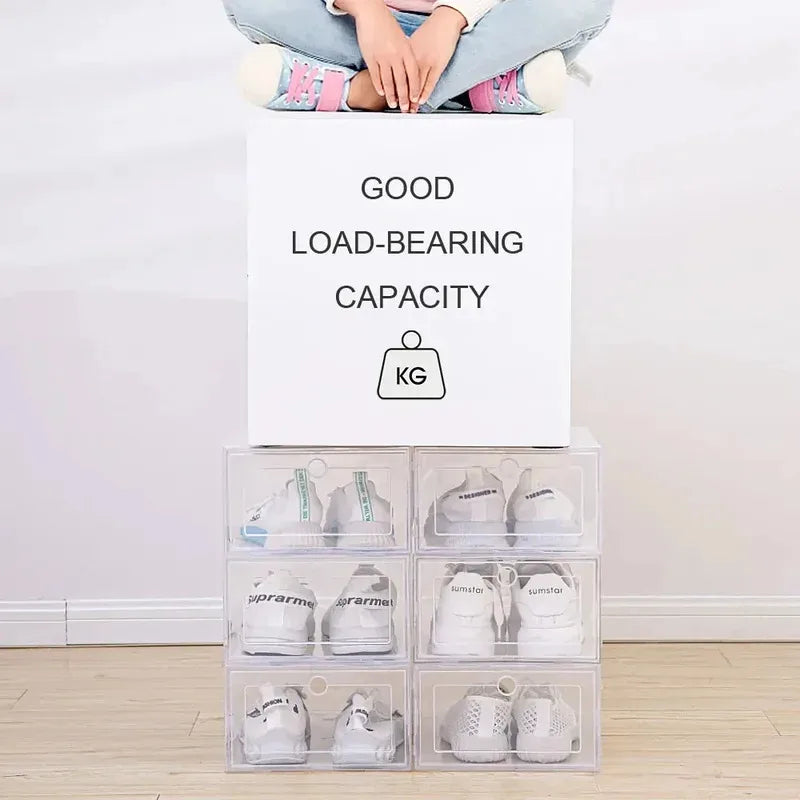 6pcs Transparent Thickened Shoes Box Dust-proof Moisture-proof Home Shoe Storage Case Fold Shoes Case Stackable Shoe Organizer