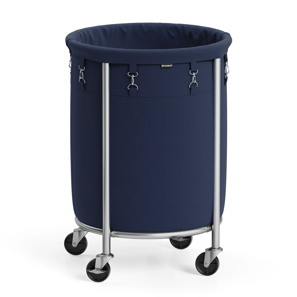 SONGMICS 29-Gallon (110 L) Laundry Basket with Wheels, Rolling Round Heavy-Duty Laundry Hamper Cart with Steel Frame and Removab