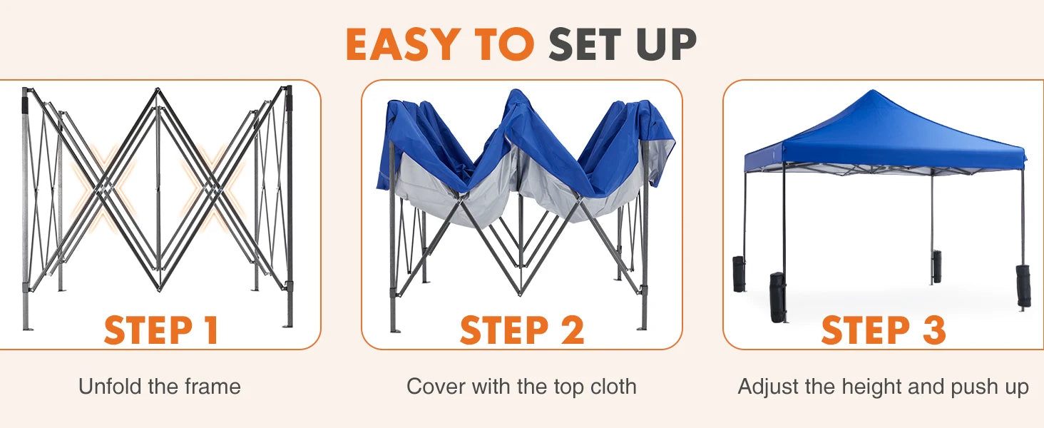 JHK 10x10ft Pop Up Outdoor Canopy Tent Easy Setup Shade Instant Portable Sun Shelter Canopy Tent with Sand Bags for Camping