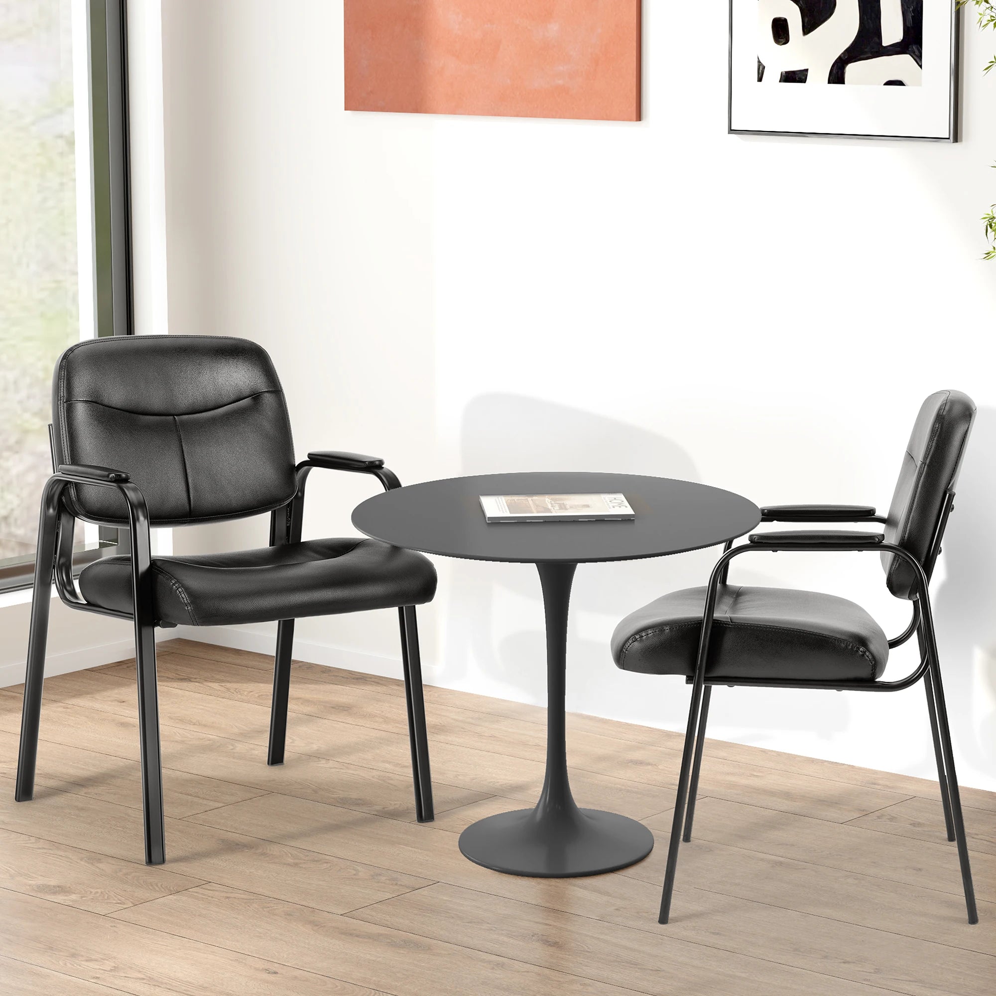 JHK Pu Leather Waiting Room Chair Comfy Guest Chairs with Padded Arms for Reception Conference Side Office Desk Home Furniture