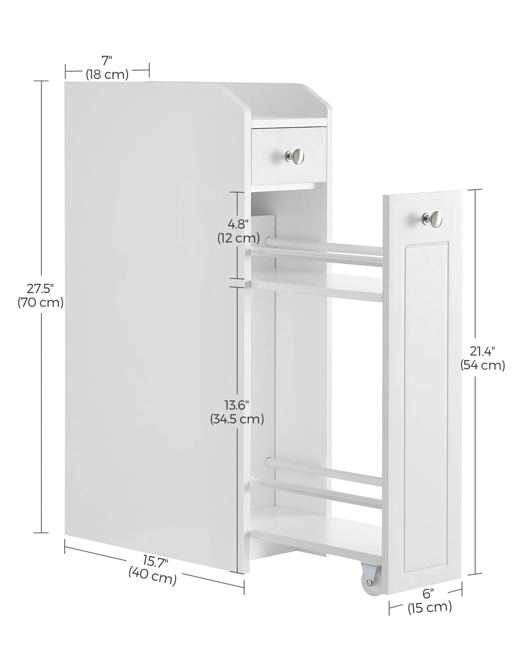 VASAGLE Slim Storage Cabinet, Narrow Storage Organizer with Slide Out Drawers, Freestanding Toilet Paper Holder, Small Space Ski