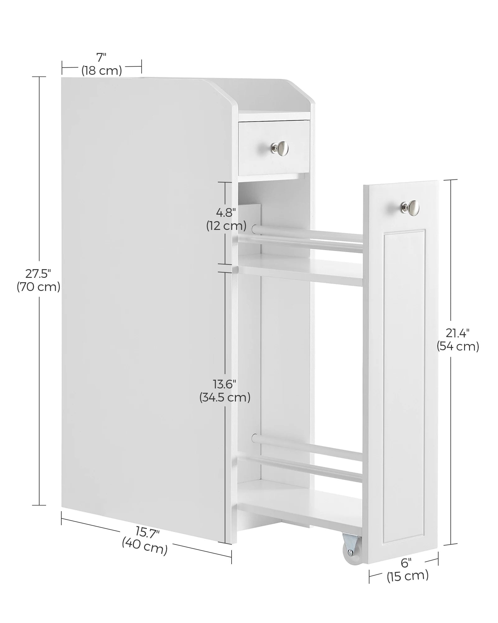 VASAGLE Slim Storage Cabinet, Narrow Storage Organizer with Slide Out Drawers, Freestanding Toilet Paper Holder, Small Space Ski