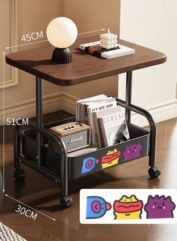  Rolling Laptop Desk & Storage Table - Double-Tier Mobile Stand with Basket, Perfect as Sofa Side Table or Bedroom Nightstand