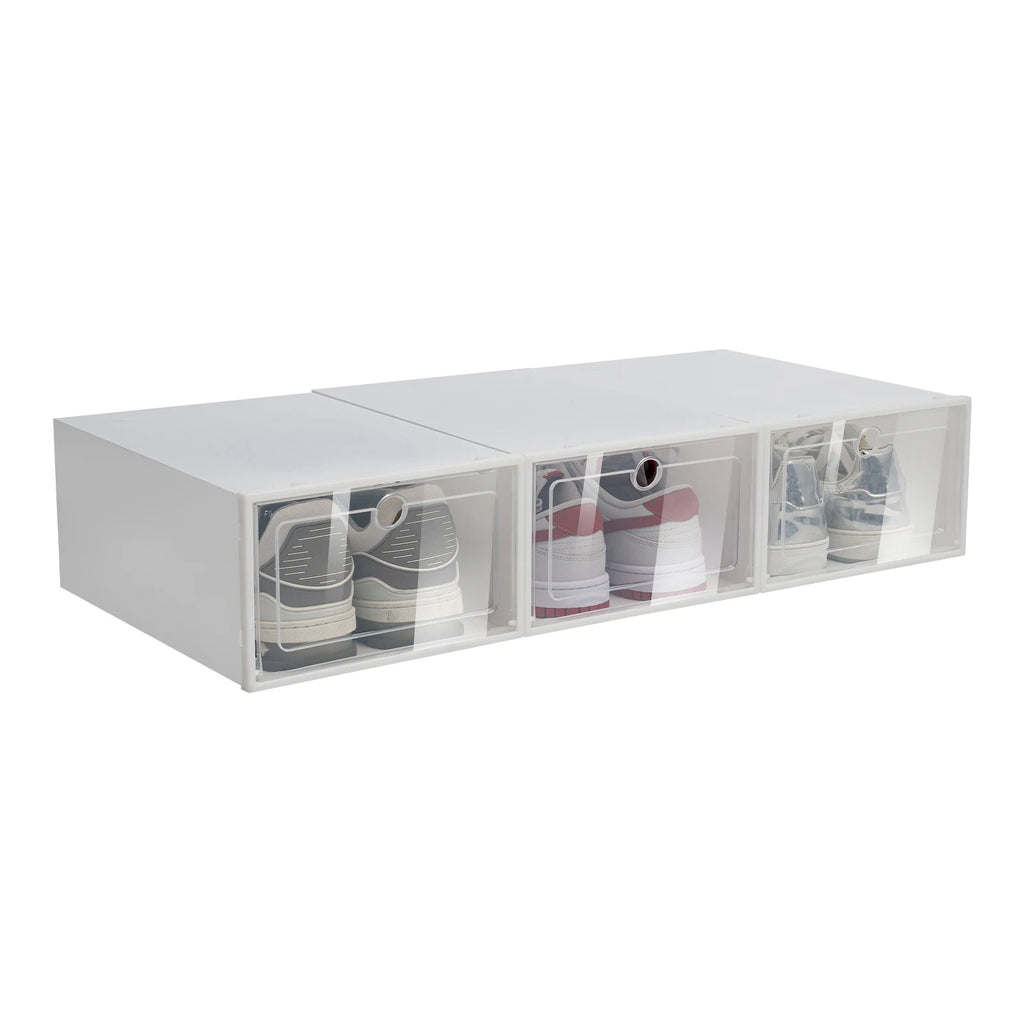 20/24PCS Foldable Flip Shoe Boxes Set Clear Plastic Stackable Storage Containers Home Organizer 33x23x14cm - Shoe Rack Case