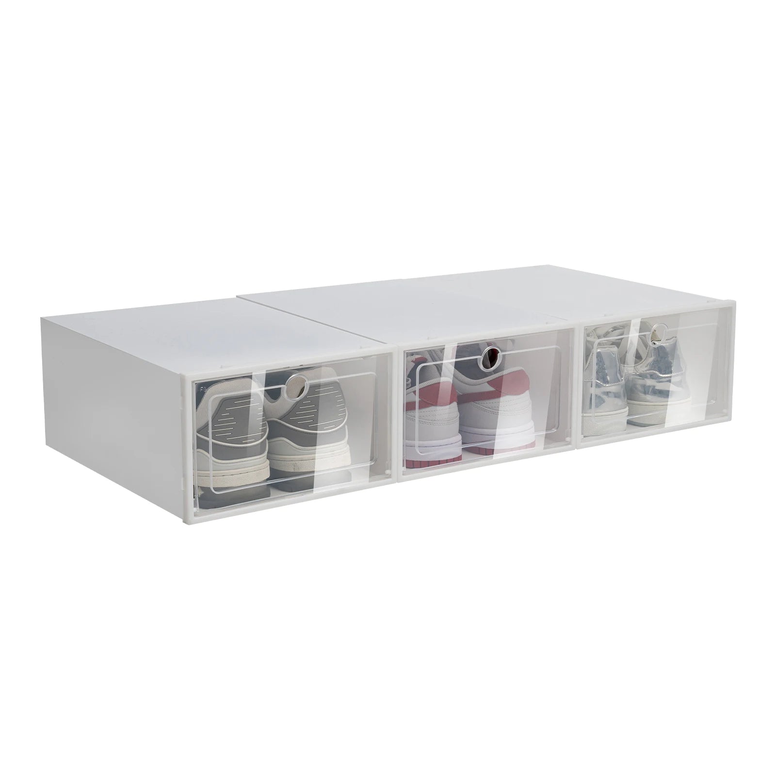 20/24PCS Foldable Flip Shoe Boxes Set Clear Plastic Stackable Storage Containers Home Organizer 33x23x14cm - Shoe Rack Case