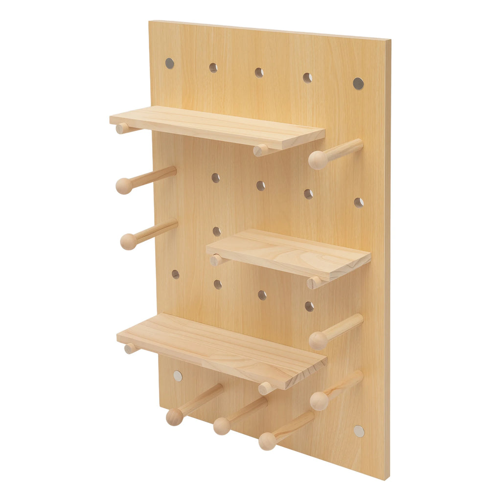 Wall Mount Wood Pegboard, Natural Wood Storage Display Shelf Wall Organizer, Kitchen Office DIY Tool Board Panel Rack Load 10kg