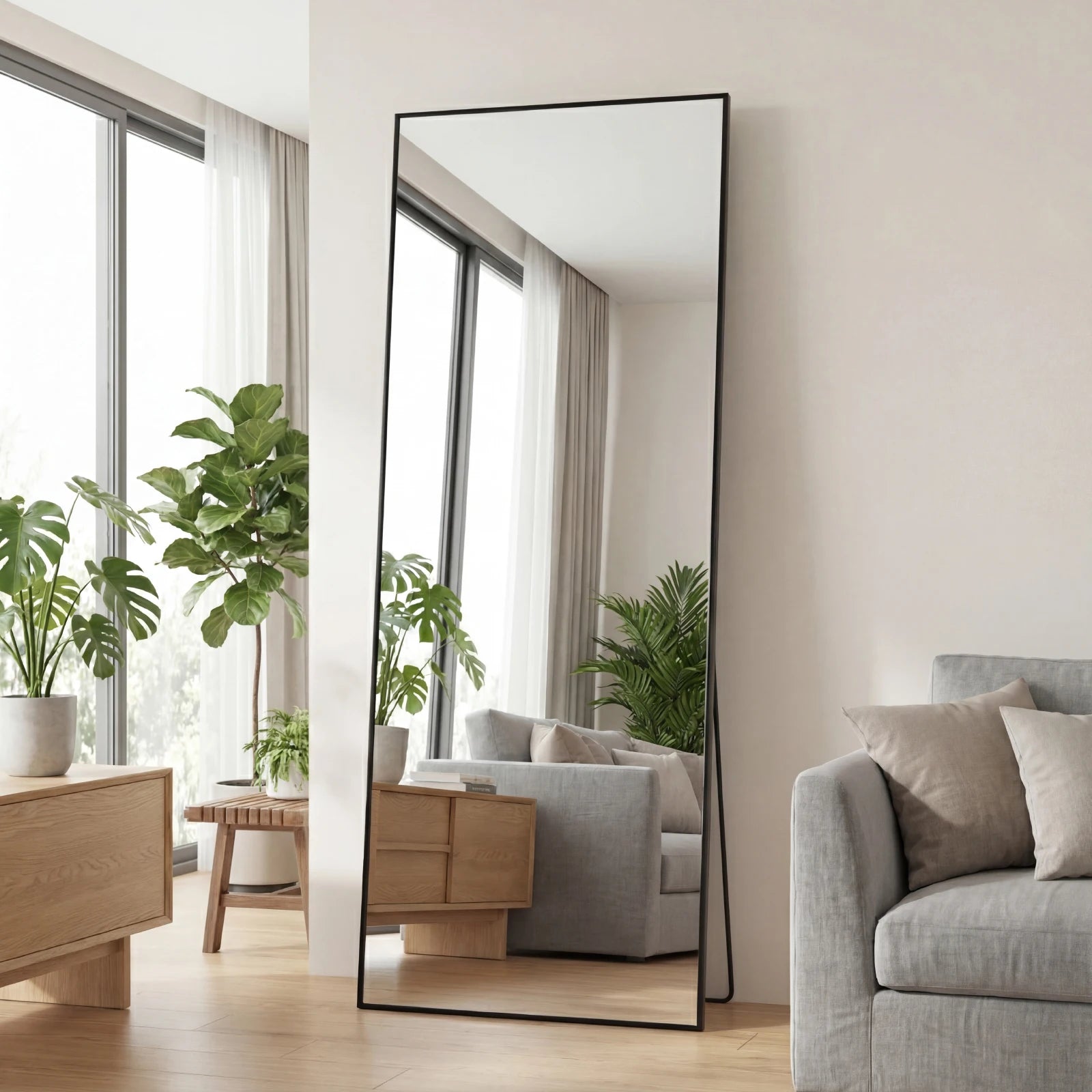 JHK 56"x21" Mirror with Aluminum Alloy Frame Full Length Mirror with Stand Floor Body Wall-Mounted Mirrors For Bedroom Bathroom