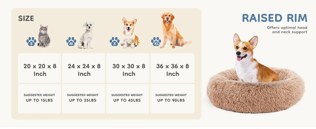 JHK Round Plush Faux Fur Calming Dog Bed for Medium to Large Dogs Washable Large Pet Bed Anti-Slip Fluffy Dog Bed For Home