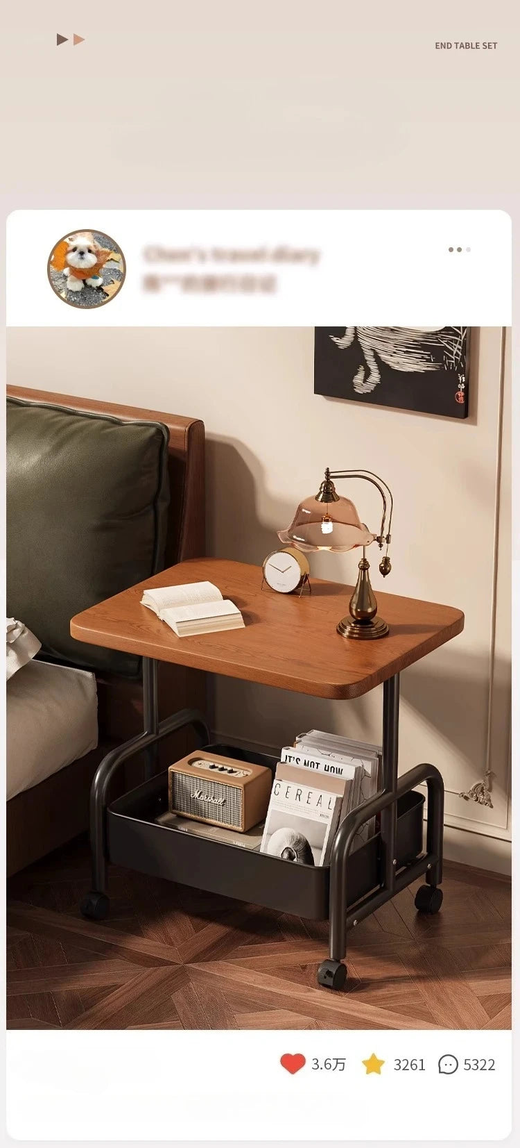  Rolling Laptop Desk & Storage Table - Double-Tier Mobile Stand with Basket, Perfect as Sofa Side Table or Bedroom Nightstand