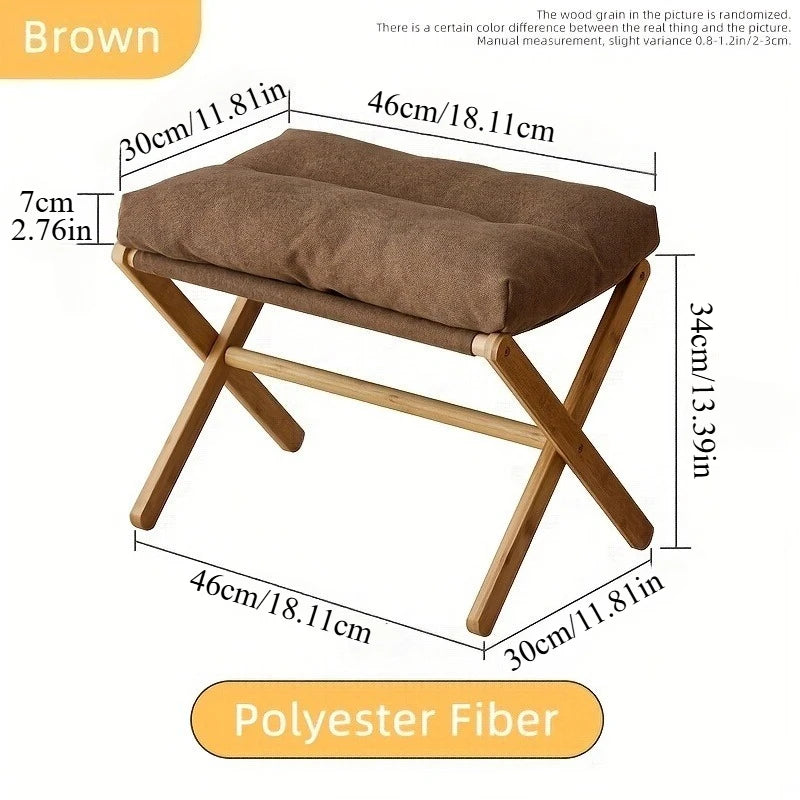 Bamboo Foldable Peddle with Soft Cushion Seat - Portable for Office and Home Use, Space Saving Design , Footstool Furniture
