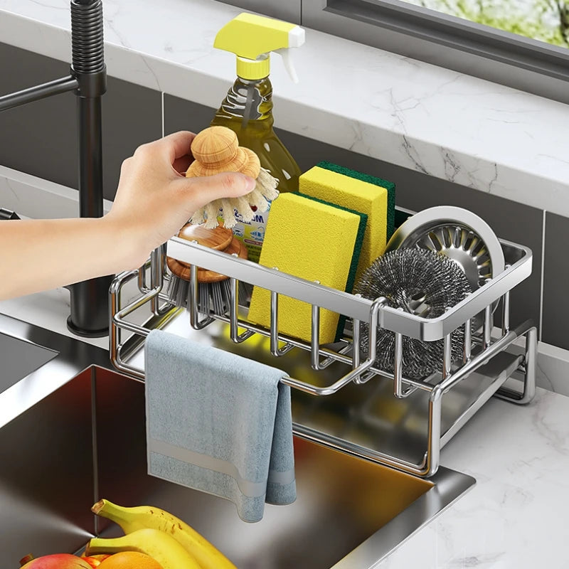 Kitchen Stainless Steel Sink Drain Rack Sponge Holder Faucet Storage Soap Drainer Towel Rack Shelf Organizer Accessories