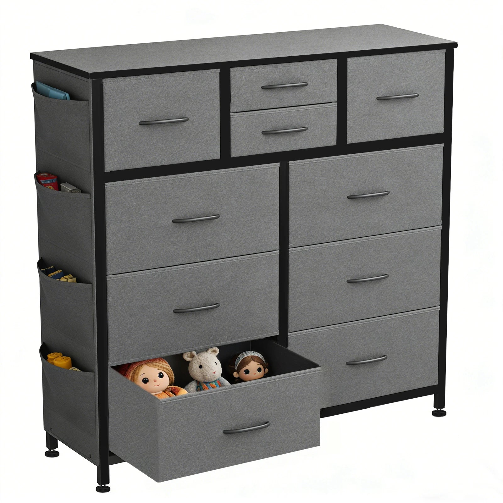 JHK Living Room 10 Fabric Drawers With Side Bag Cabinet Storage Organizer Cabinet Steel Frame Assembly Closet For Furniture