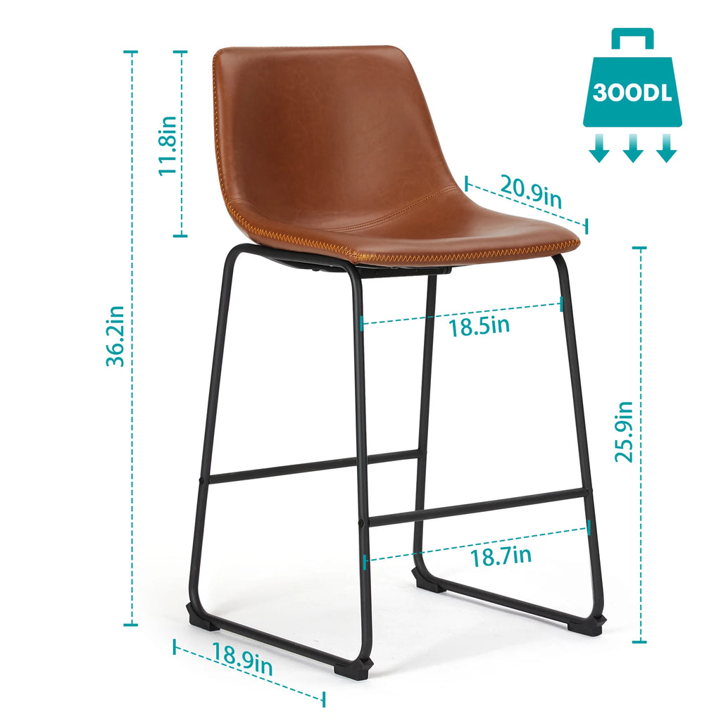 JHK 2 Pack Pu Leather Counter Height High Chair For Home and Office Comfortable Sponge Cushion Outdoor and Indoor Sturdy Chairs