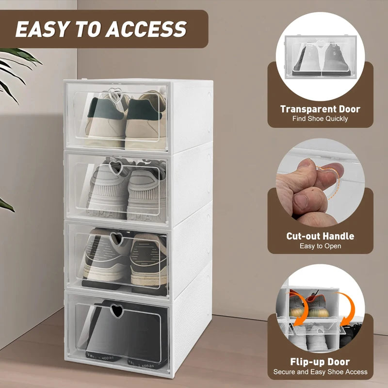 6/12 PCS Stackable Shoe Box With Flip Door - Suitable For Family Dormitory, Space Saving Transparent Storage Box